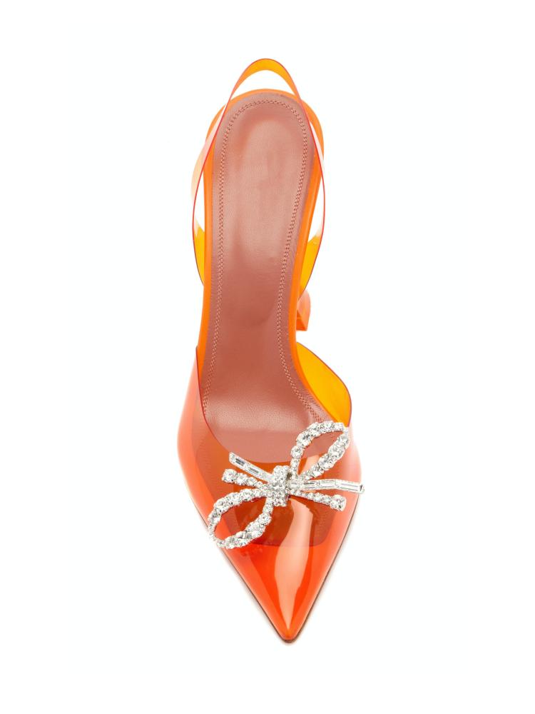 Orange Clear Rhinestone Bow Pointy Half Stiletto Half Flared Slingback Karma Pumps