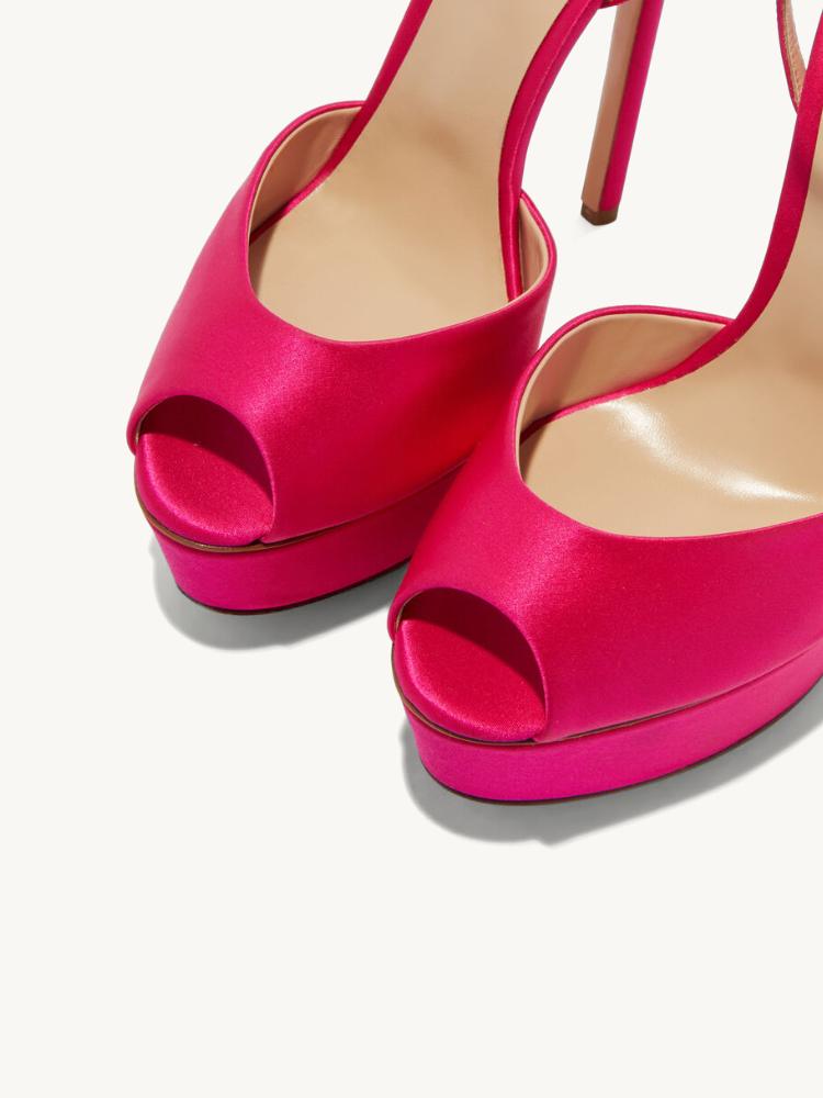 Hot Pink Platform Stiletto Heeled Sandals With Round Toe Ankle Strap