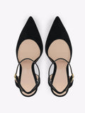 Women's Black Pumps For Wide Feet Ankle Strap Ribbon Buckle High Heeled Pumps