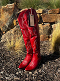 Red Embroidered Pointy Zipper Knee High Western Boots