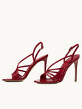 Red Patent Strap Round Toe Stiletto Heeled Slingback Sandals For Women