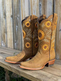 Sunflower Embroidery Snip-toe Wide Calf Cowgirl Boots