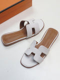 Vegan Leather Square-toe Single Band Slip-on Flat Sandals For Women