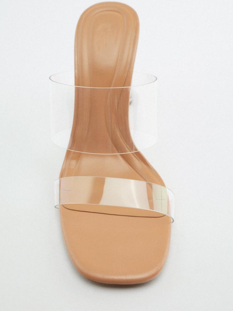 Clear Two Band Block Heel Round-Toe Sandals Mules Slippers