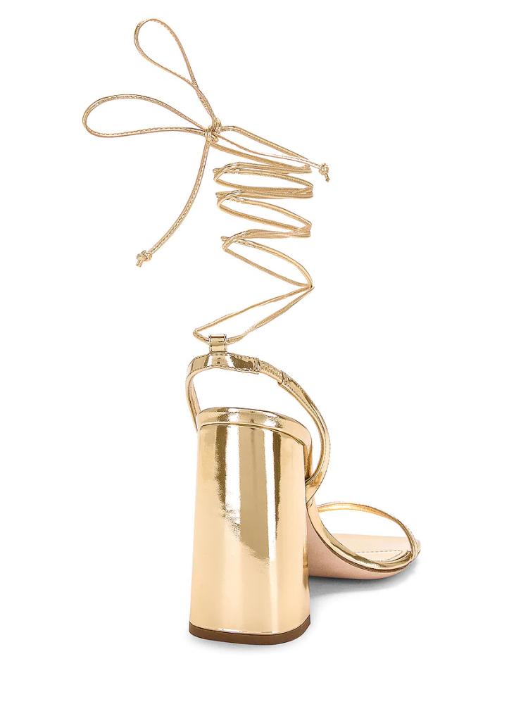 Metallic Gold Lace Up Gladiators Square Toe Block Heeled Sandals