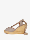 Gray Cloth Open-toe Ankle Wrap Espadrille Wedge Sandals With Self-tie