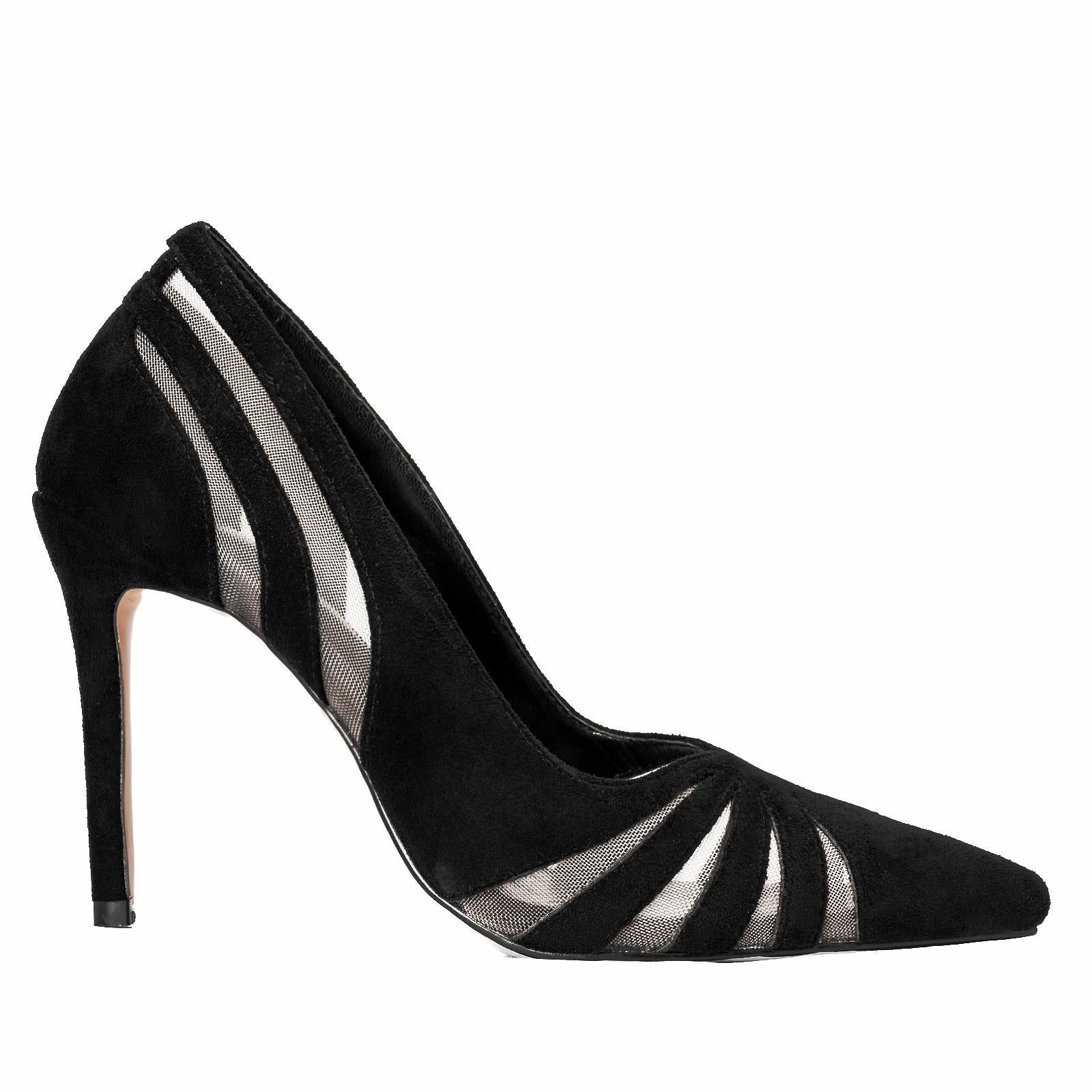 Black Transparent Mesh Heels Pointed Evening Women Stiletto Pumps