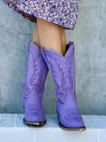 Embroidered Snip Western Wide Mid Calf Boots - Purple, Orange, Pink & Red