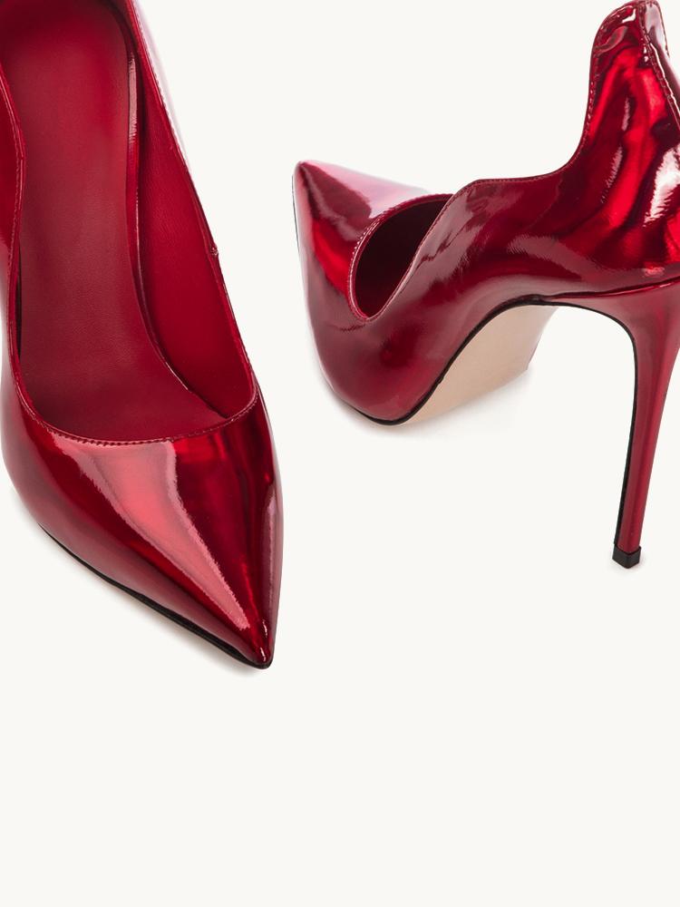 Red Iridescent Wave Edge Stiletto Heeled Pointy Pumps