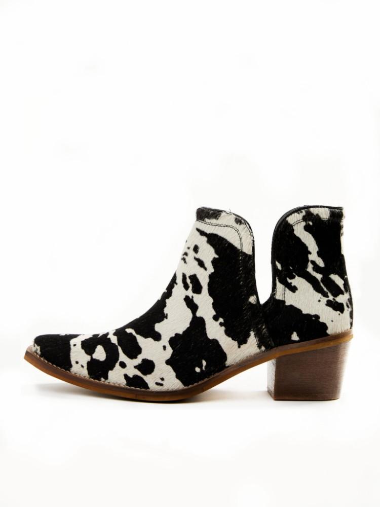 Cow Hair Snip Toe Mid Slanted Heel Western Chelsea Ankle Boots Pumps