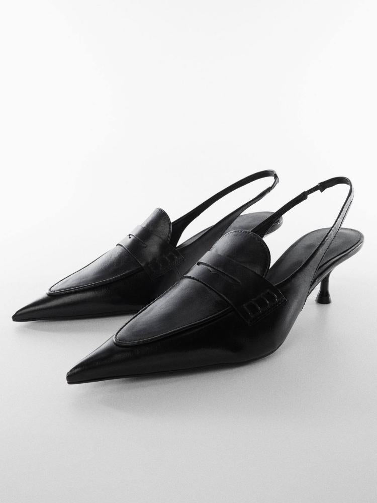 Black Pointed Toe Slingback Pumps With Elastic Strap Kitten Heel