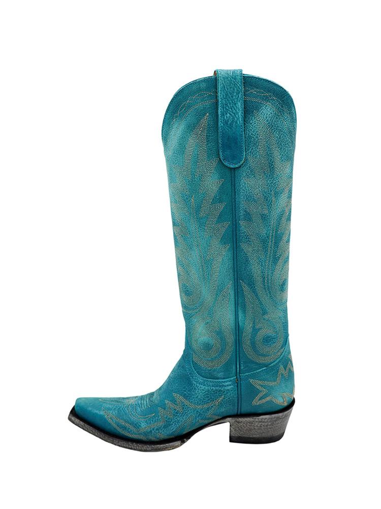 Embroidered Snip-toe Slip-on Knee High Western Cowgirl Boots