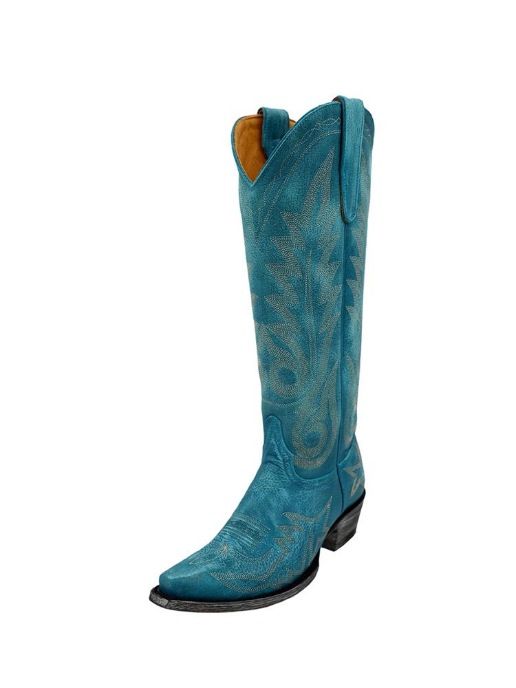 Embroidered Snip-toe Slip-on Knee High Western Cowgirl Boots