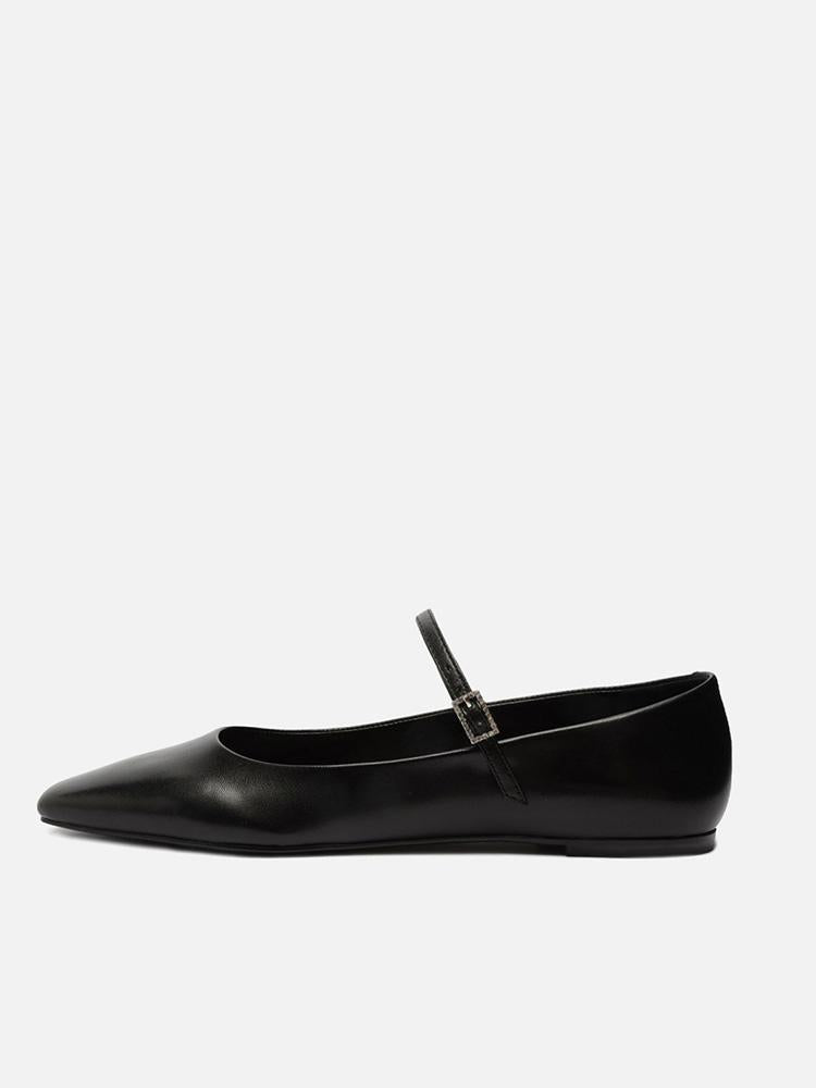 Metallic Buckled Strap Square Ballet Flats Mary Jane