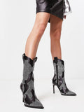 Black Rhinestone Stiletto Heeled Zip Cowgirl Western Ankle Boots