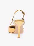 Gold Slingback Flared Heel Pumps Metal Ribbon Buckle Women Pumps