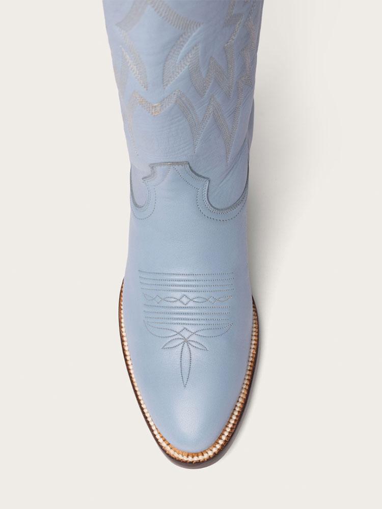 Light Blue Inlay White Lightning Knee High Boots Stitch Slip-On Round Cowgirl Heeled Boots