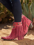 Pink Fringed Snip-Toe Ankle Western Boots