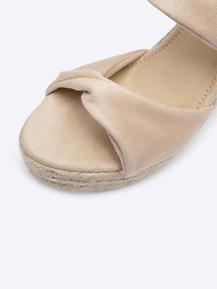 Cloth Two Bands Open-toe Slip-on Espadrille Wedge Sandals