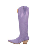 Purple Faux Suede Lightning Embroidered Snip Wide Mid Calf Cowgirl Boots