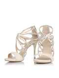 Nude Faux Suede Rhinestone Butterfly Cut-Out Cage Round Stiletto Heeled Sandals With Back Zip