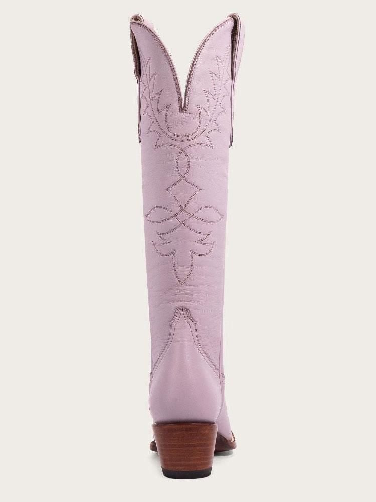 Lilac Purple Embroidered Wide Calf Knee High Boots Round Toe Western Heeled Boots