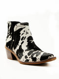 Cow Hair Snip Toe Mid Slanted Heel Western Chelsea Ankle Boots Pumps