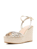 Metallic Gold Multi Cross Bands Open-toe Espadrille Wedge Sandals With Buckle Ankle Strap