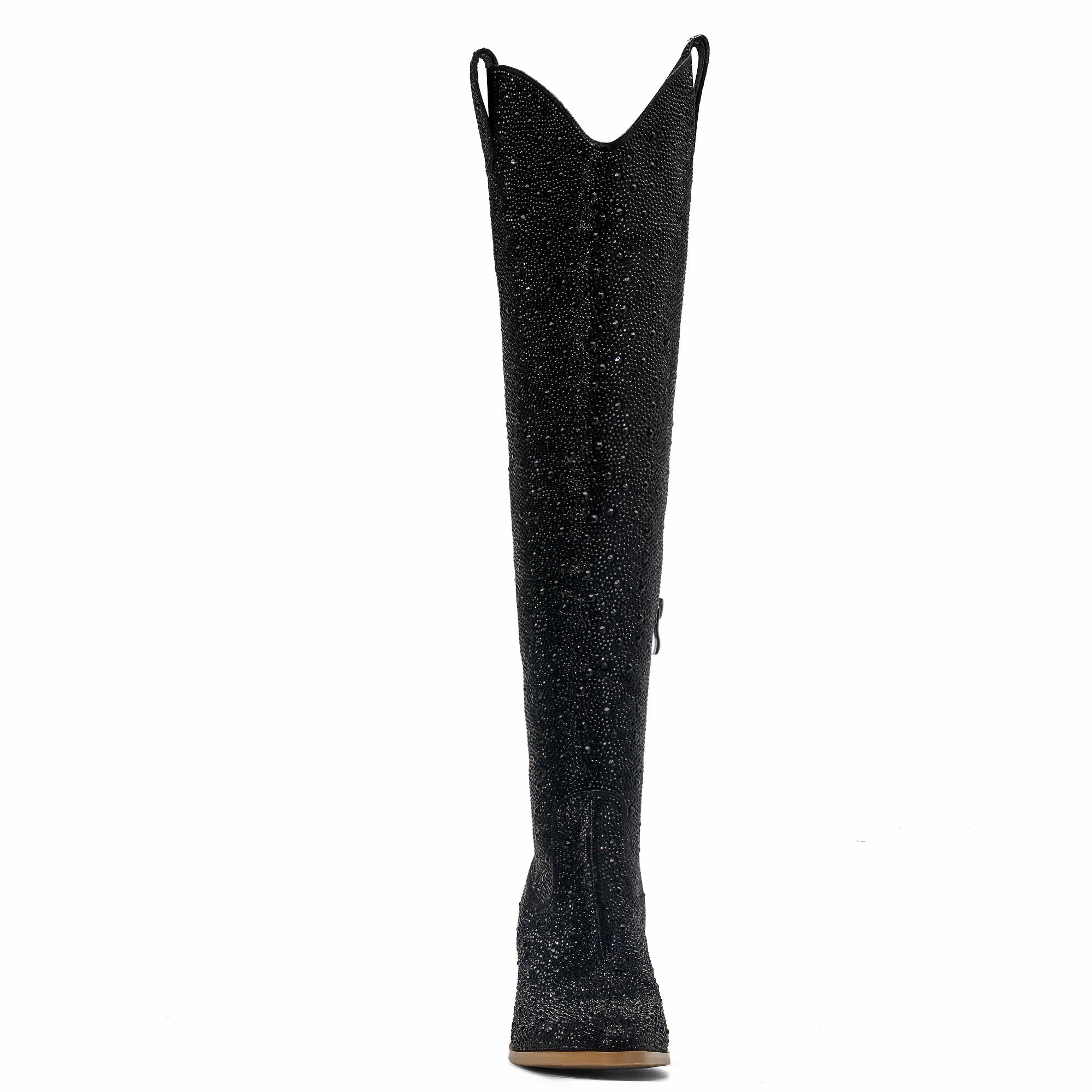 Rhinestone Zipper Pointy Western Over The Knee Boots Thigh High Boots