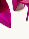 Hot Pink Silk Pointy Platform Stiletto Heeled Pumps With Slingback Ankle Strap