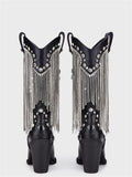 Rhinestone Fringe Pointy Zip Mid-Calf Cowgirl Boots