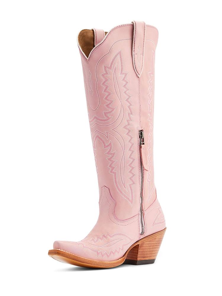 Embroidered Snip Wide Mid Calf Western Boots