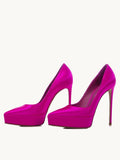 Hot Pink Silk Pointy Platform Stiletto Heeled Pumps For Women