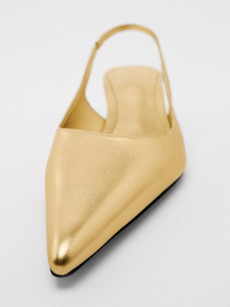 Metallic Gold Pointy Kitten Heel Slingback Pumps