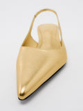 Metallic Gold Pointy Kitten Heel Slingback Pumps