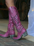 Pink Studded Pointy Mid-Calf Western Boots