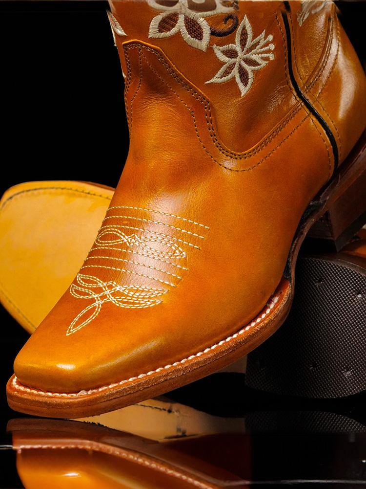 Brown Embroidery Square-toe Wide Calf Cowboy Boots