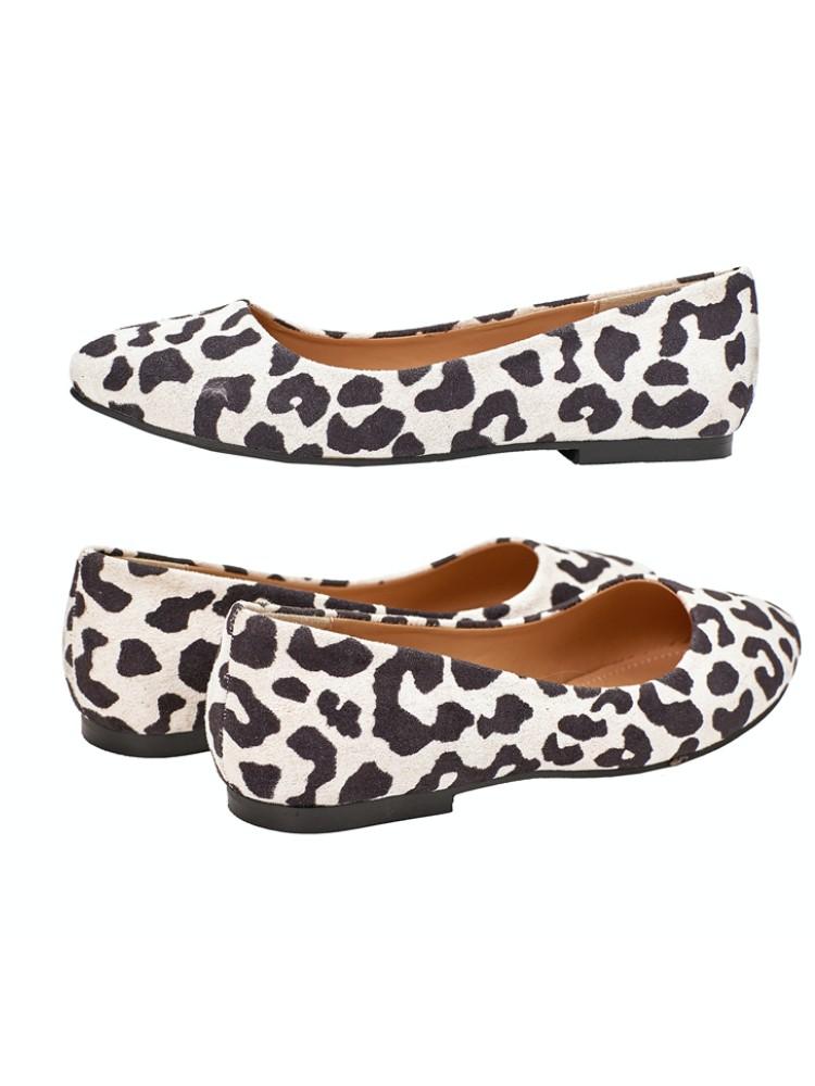 Leopard Round Toe Ballet Flat In Brown White For Women