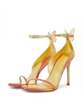 Metallic Gold Pink Ombre Butterfly Ankle Strap Round Stiletto Heel Sandals