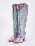 Contrast Metallic Butterfly Applique Snip Toe Wide Calf Tall Cowgirl Boots