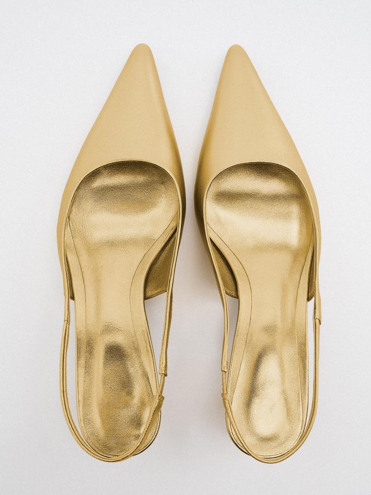 Metallic Gold Pointy Kitten Heel Slingback Pumps