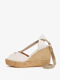 White Cloth Open-toe Ankle Wrap Espadrille Wedge Sandals With Self-tie