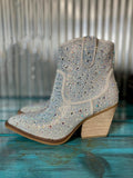 White Rhinestone Cowgirl Ankle Boots Block Heeled Western Booties