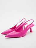 Pink Pointy Slingback Kitten Heeled Pumps For Women