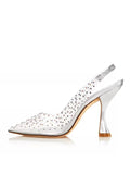 Clear Crystal Slingback Pumps Metallic Silver Insole Pointed-Toe Flared Heel PVC Pumps