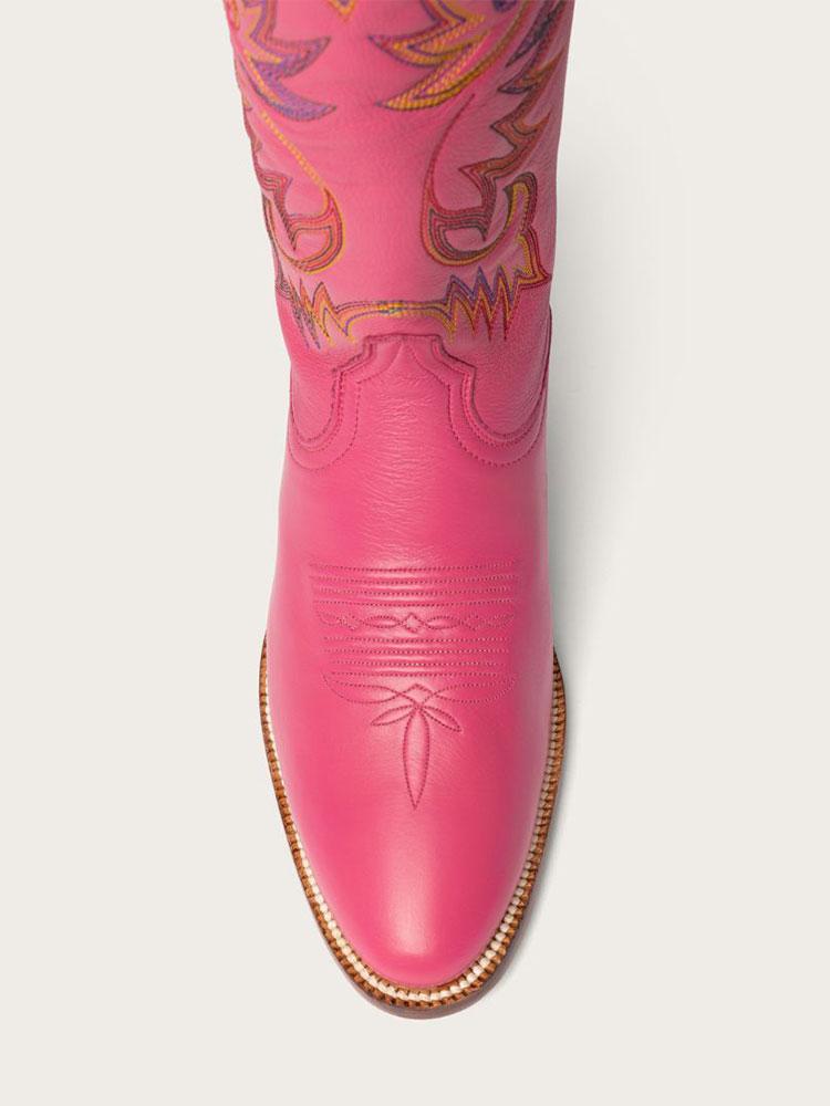 Pink Embroidered Inlay Heart Wide Calf Knee High Boots Round Toe Heeled Western Boots