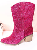 Glitter Round Toe Slanted Heel Western Cowgirl Wide Mid Calf Boots