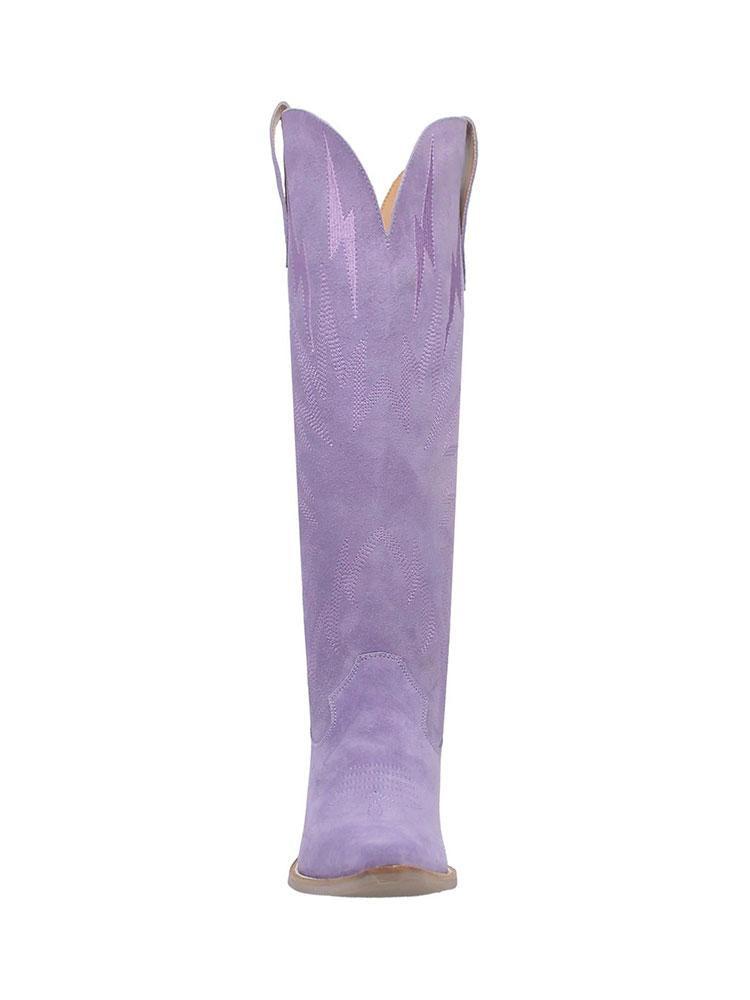 Purple Faux Suede Lightning Embroidered Snip Wide Mid Calf Cowgirl Boots