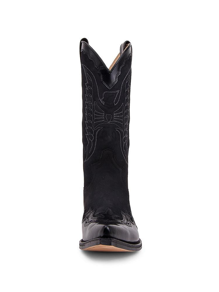 Eagle Embroidered Vegan Leather Inlay Pointed-toe Wide Slip-on Mid-Calf Cowboy Boots For Women