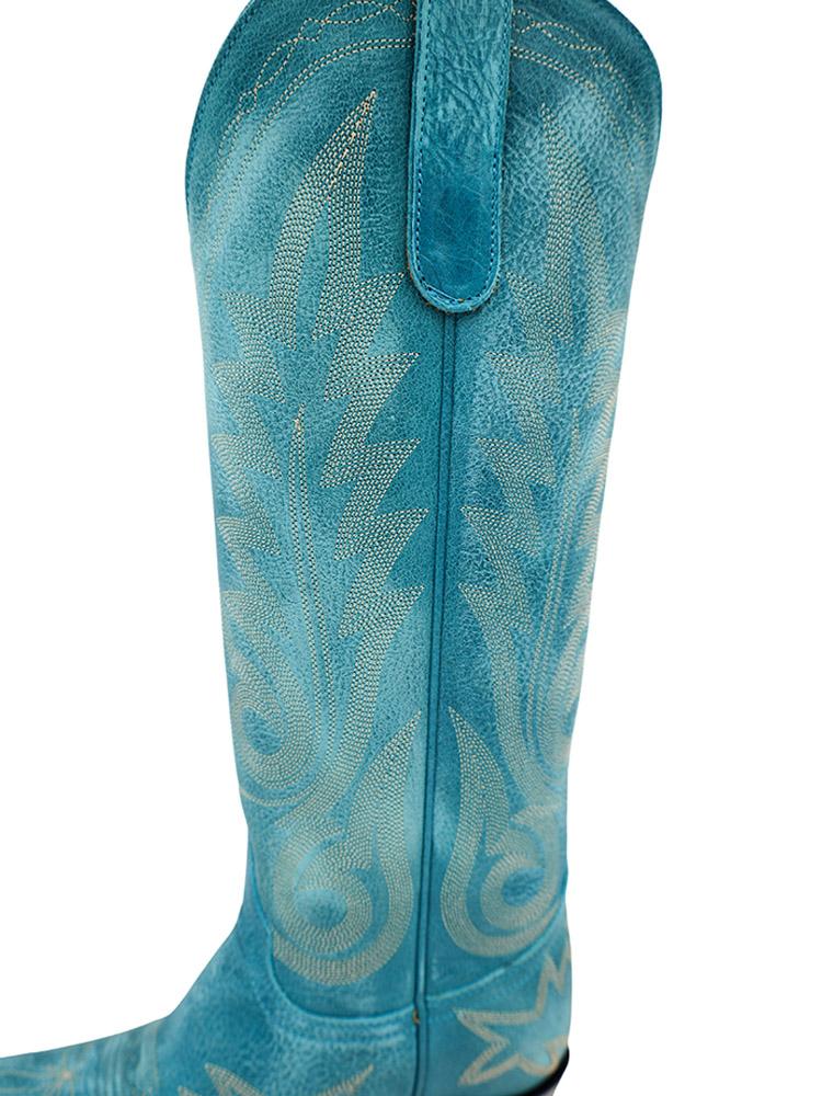 Embroidered Snip-toe Slip-on Knee High Western Cowgirl Boots